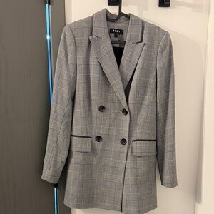 DKNY Gray Glen Plaid Double-Breasted Blazer